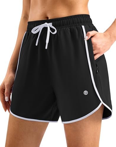 Women's 5" swim shorts, zip pockets, black