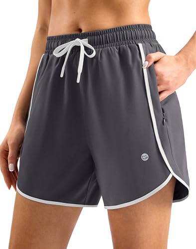 Women's 5" swim shorts, zip pockets, dark grey