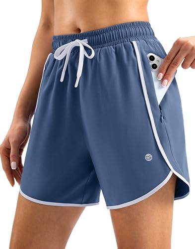 Women's 5" swim shorts, zip pockets, dusty blue