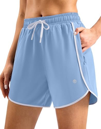 Women's 5" swim shorts, zip pockets, light haze blue