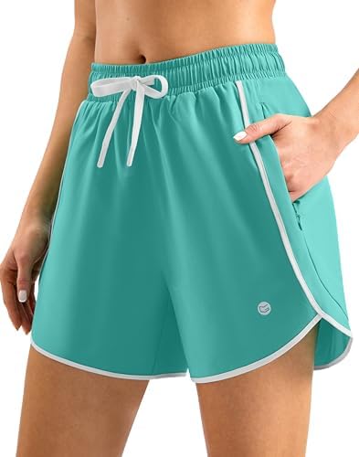 Women's 5" swim shorts, zip pockets, mint green