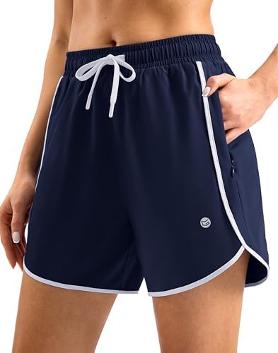 Women's 5" swim shorts, zip pockets, navy