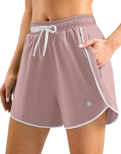 Women's 5" swim shorts, zip pockets, pink