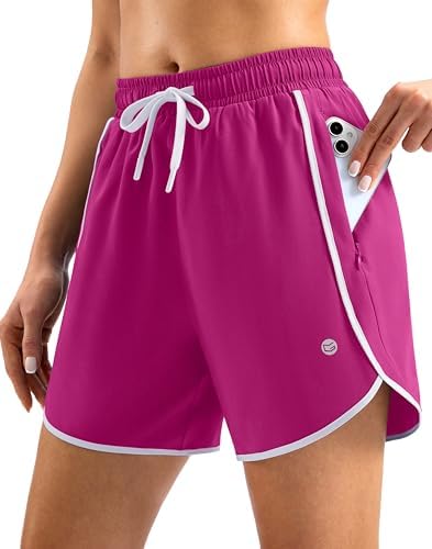 Women's 5" swim shorts, zip pockets, rose