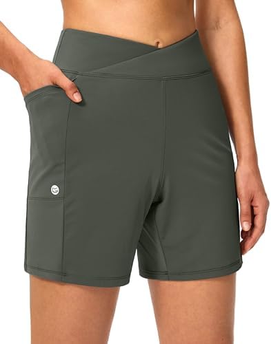 Women's 6" high-waist shorts, almond green