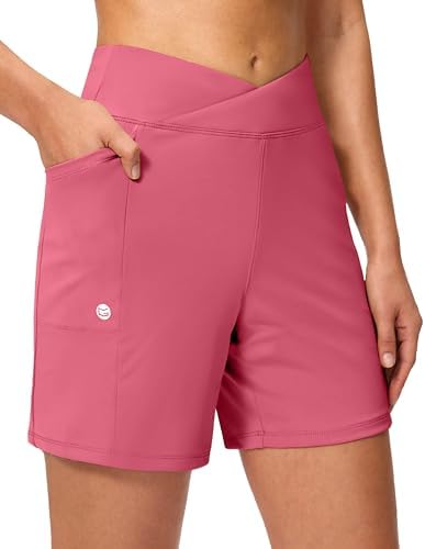 Women's 6" high-waist shorts, berry rose