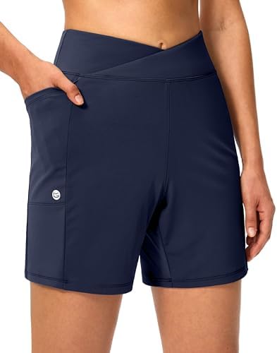 Women's 6" high-waist shorts, deep navy blue
