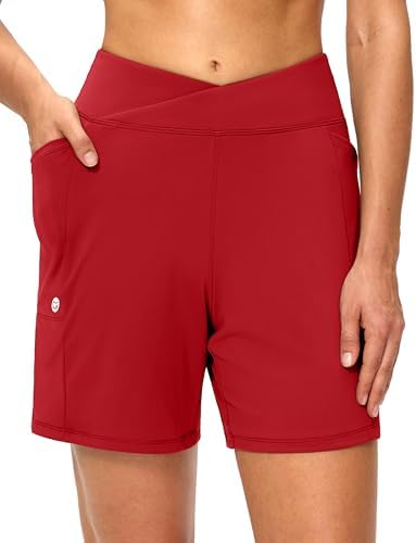 Women's 6" high-waist shorts, red