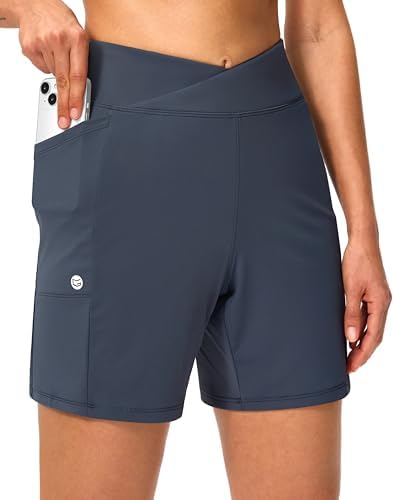 Women's 6" high-waist shorts, stone blue