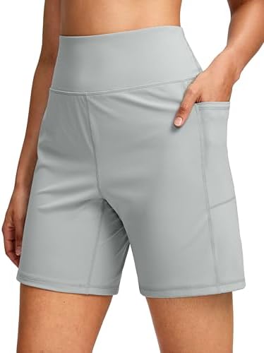 Women's 7" athletic shorts, two pockets, bright grey