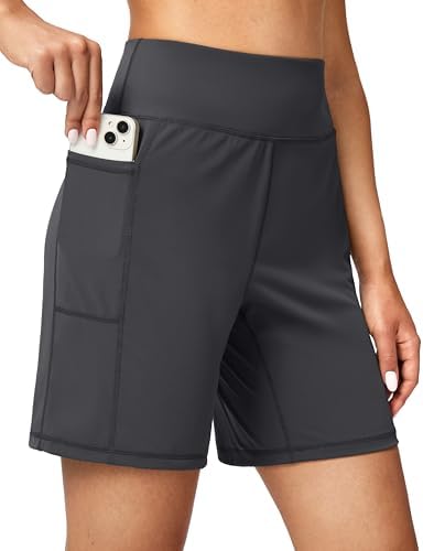 Women's 7" athletic shorts, two pockets, dark grey