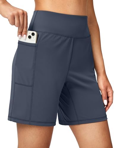 Women's 7" athletic shorts, two pockets, dusty blue