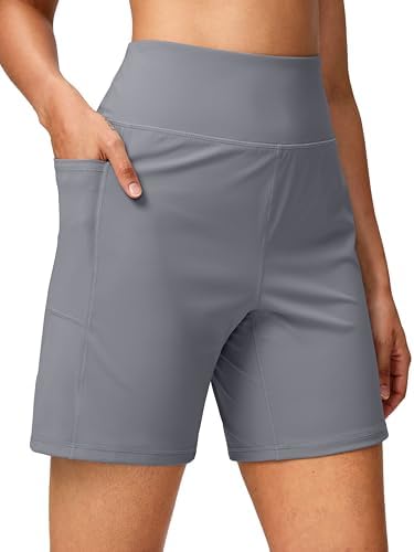 Women's 7" athletic shorts, two pockets, light grey