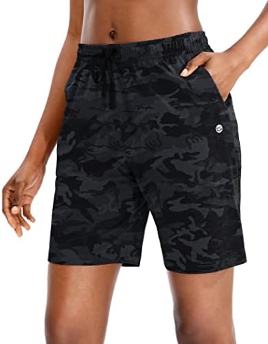 Women's 7" jersey shorts, deep pockets, black camo