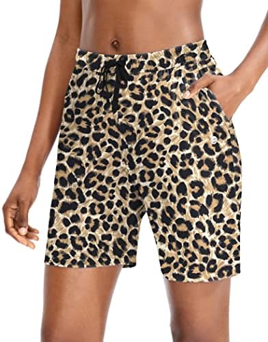 Women's 7" jersey shorts, deep pockets, brown leopard