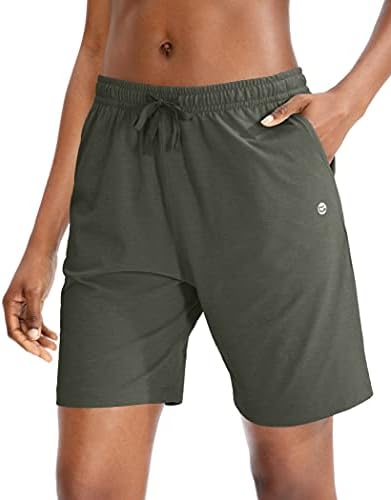 Women's 7" jersey shorts, deep pockets, dark green