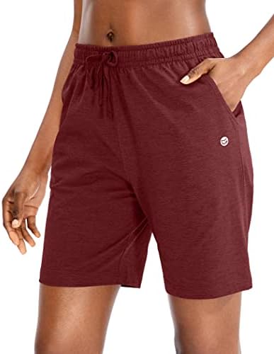 Women's 7" jersey shorts, deep pockets, dark red