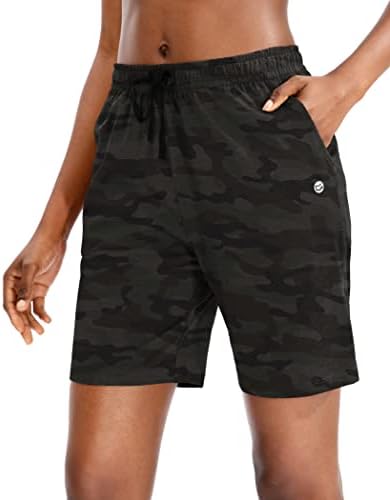 Women's 7" jersey shorts, deep pockets, green camo