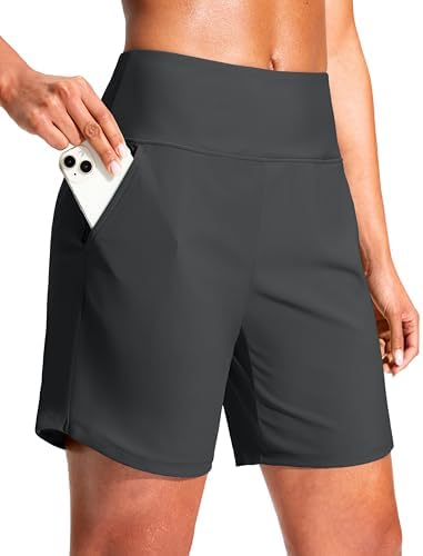 Women's 7" quick dry swim shorts, dark grey