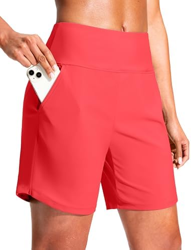 Women's 7" quick dry swim shorts, tomato