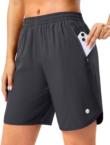 Women's 7" running shorts, two zip pockets, dark grey