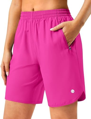 Women's 7" running shorts, two zip pockets, rose