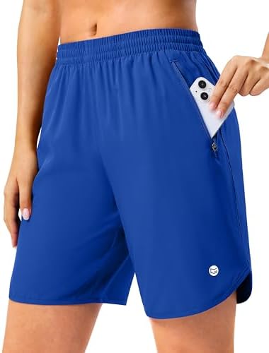 Women's 7" running shorts, two zip pockets, royal blue