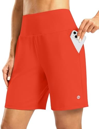 Women's 7" shorts, zip pocket, orange red