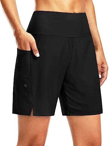 Women's 7" swim board shorts, black
