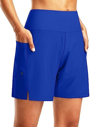 Women's 7" swim board shorts, blue