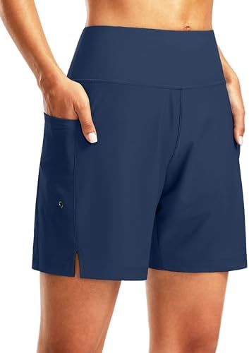 Women's 7" swim board shorts, dark blue