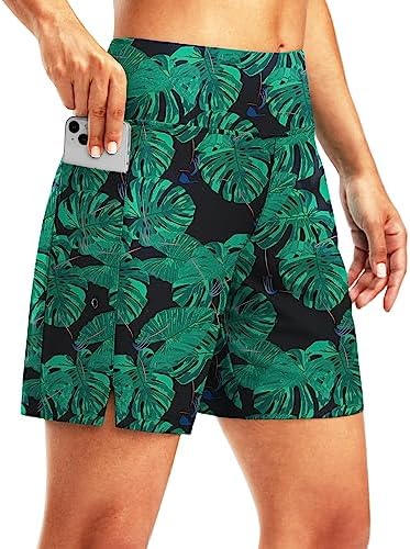 Women's 7" swim board shorts, leaf