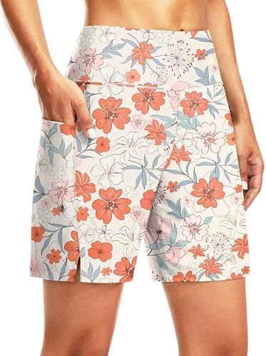 Women's 7" swim board shorts, orange flower