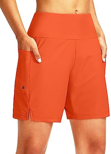 Women's 7" swim board shorts, orange