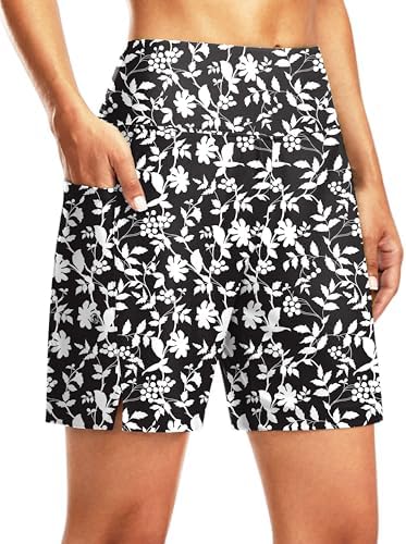 Women's 7" swim board shorts, white flower