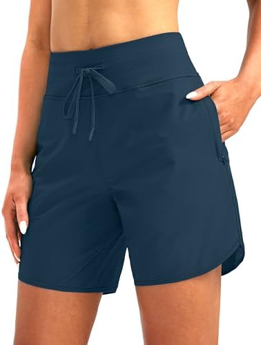Women's 7" UPF 50+ swim shorts, blue