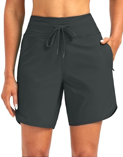 Women's 7" UPF 50+ swim shorts, dark grey