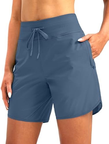 Women's 7" UPF 50+ swim shorts, dusty blue