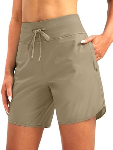 Women's 7" UPF 50+ swim shorts, khaki