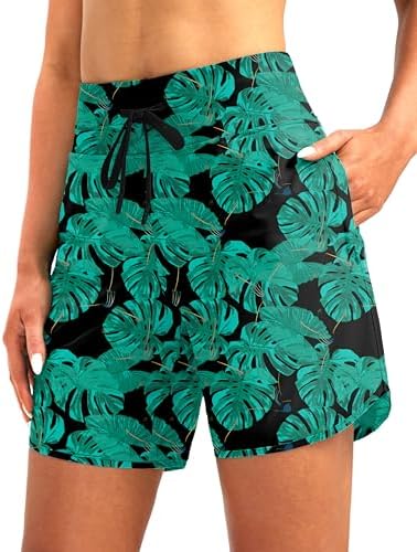 Women's 7" UPF 50+ swim shorts, leaf