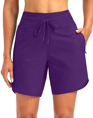 Women's 7" UPF 50+ swim shorts, purple