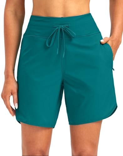 Women's 7" UPF 50+ swim shorts, teal