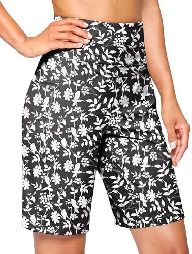 Women's 9" bermuda shorts, two pockets, white flower