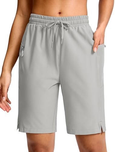 Women's 9" hiking shorts, two zip pockets, bright grey