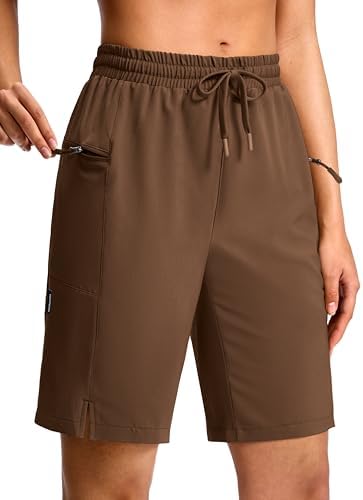 Women's 9" hiking shorts, two zip pockets, chestnut brown