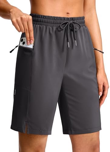 Women's 9" hiking shorts, two zip pockets, dark grey