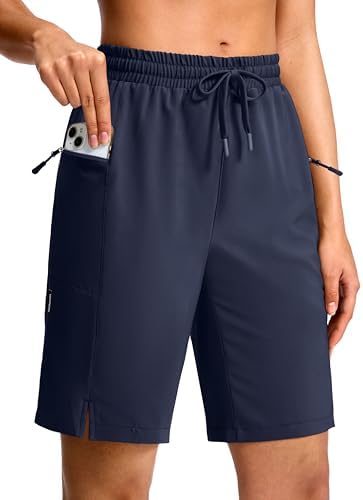 Women's 9" hiking shorts, two zip pockets, dark navy