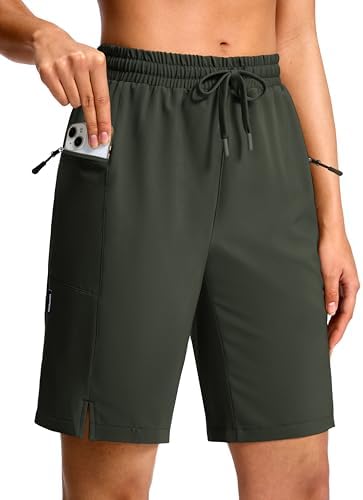 Women's 9" hiking shorts, two zip pockets, dark olive