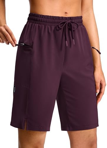 Women's 9" hiking shorts, two zip pockets, dark wine