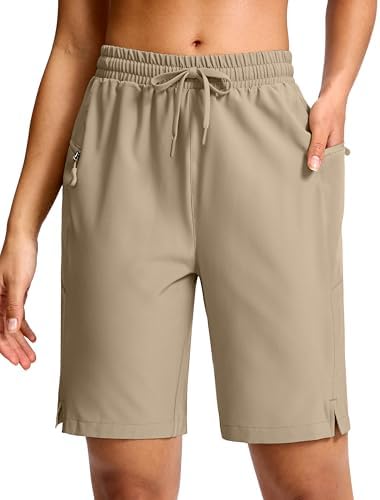 Women's 9" hiking shorts, two zip pockets, light khaki green